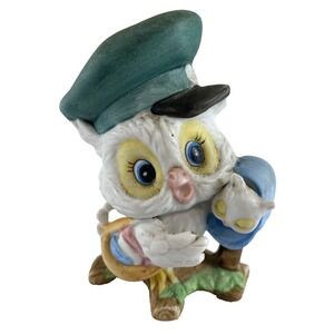 Vintage Lefton Mailman Owl Porcelain Figurine Anthropomorphic 3" x 2.5" Mini